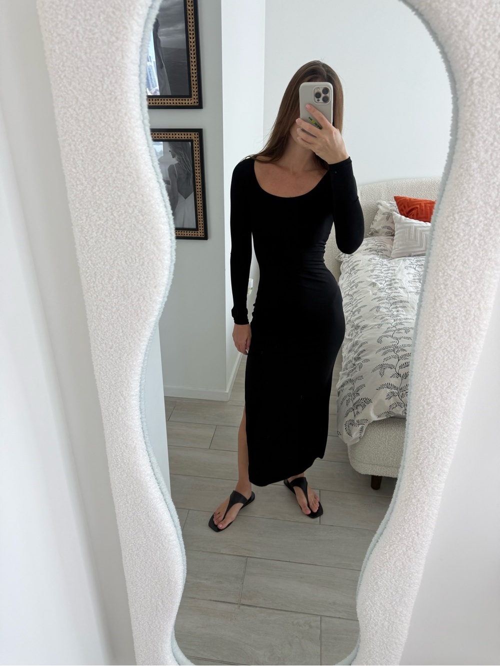 H&M Black Long Sleeve Maxi Dress with High Side Slit